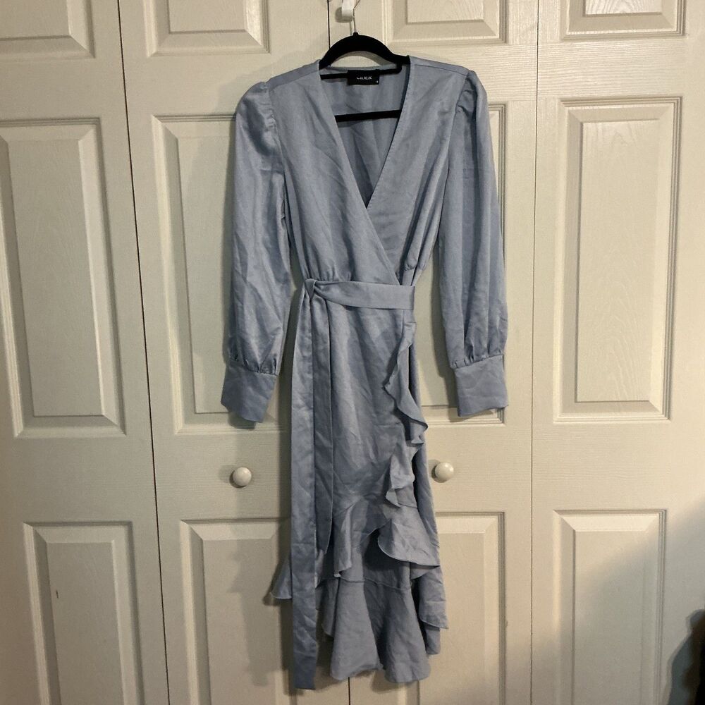 Cider Women's Blue Wrap dress Long sleeve Ruffle Hi-low Size small